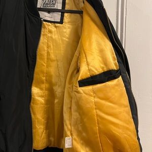 Fresh Laundry, gold, black, puffy, lined bomber jacket